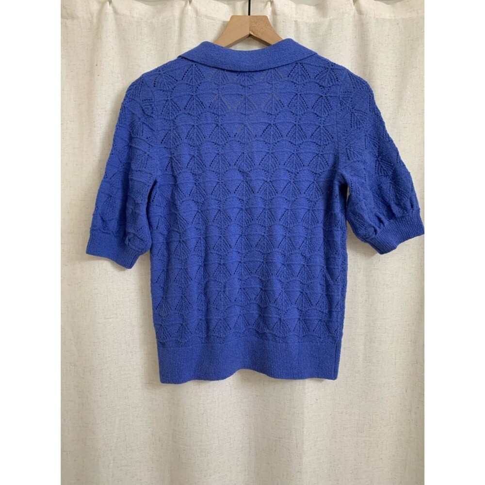 Talbots Petite Open Polo Knit Sweater Top Johnny Collar Biscayne Blue Size P - Picture 7 of 7